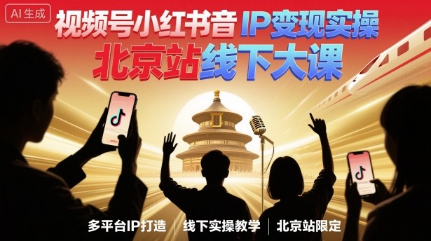 视频号小红书抖音IP变现实操北京站线下大课,40+行业短视频高变现姿势,100+IP高变现实操技术-宇文网创