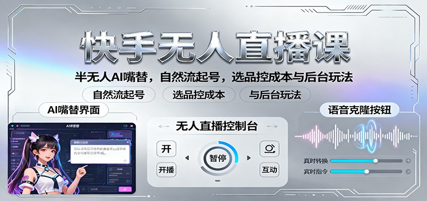 快手无人直播课:半无人AI嘴替,自然流起号,选品控成本与后台玩法-宇文网创