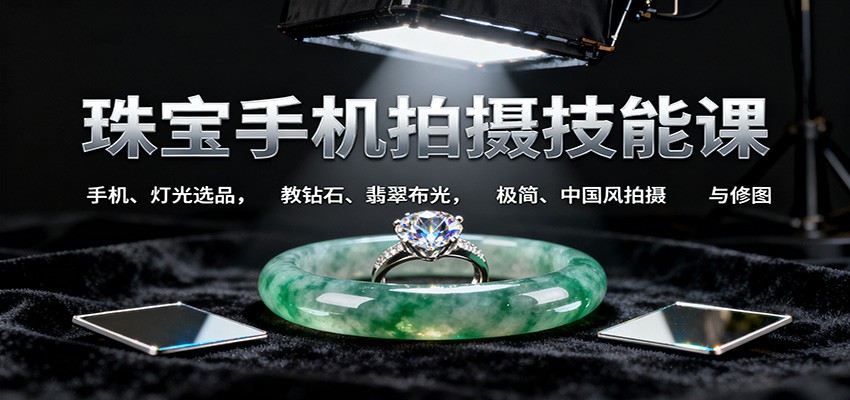 珠宝手机拍摄技能课:手机、 灯光选品,教钻石、翡翠布光,极简、中国风拍摄与修图-宇文网创