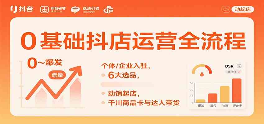 0基础抖店运营全流程:个体/企业入驻,6大选品,动销起店,千川商品卡与达人带货-宇文网创