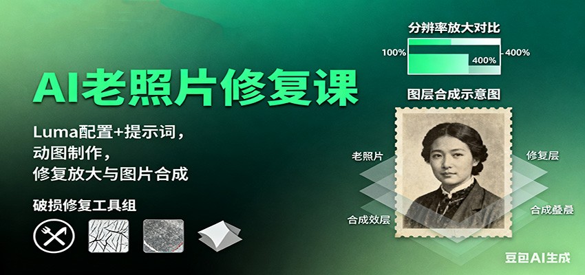 AI老照片修复课:Luma配置+提示词,动图制作,修复放大与图片合成-宇文网创