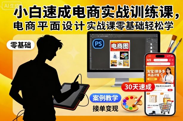 小白速成电商实战训练课,电商平面设计实战课零基础轻松学-宇文网创