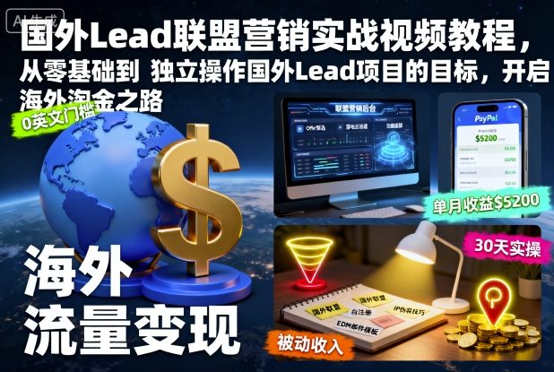 国外Lead联盟营销实战视频教程,从零基础到独立操作国外Lead项目的目标,开启海外淘金之路-宇文网创