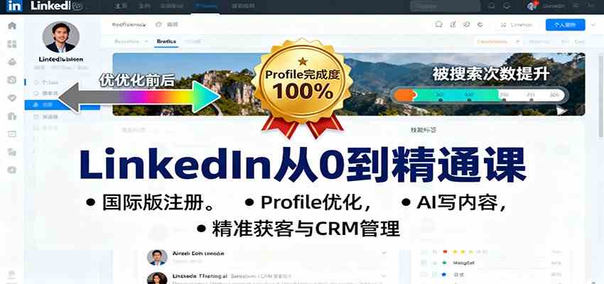 LinkedIn从0到精通课:国际版注册,Profile优化,AI写内容,精准获客与CRM管理-宇文网创