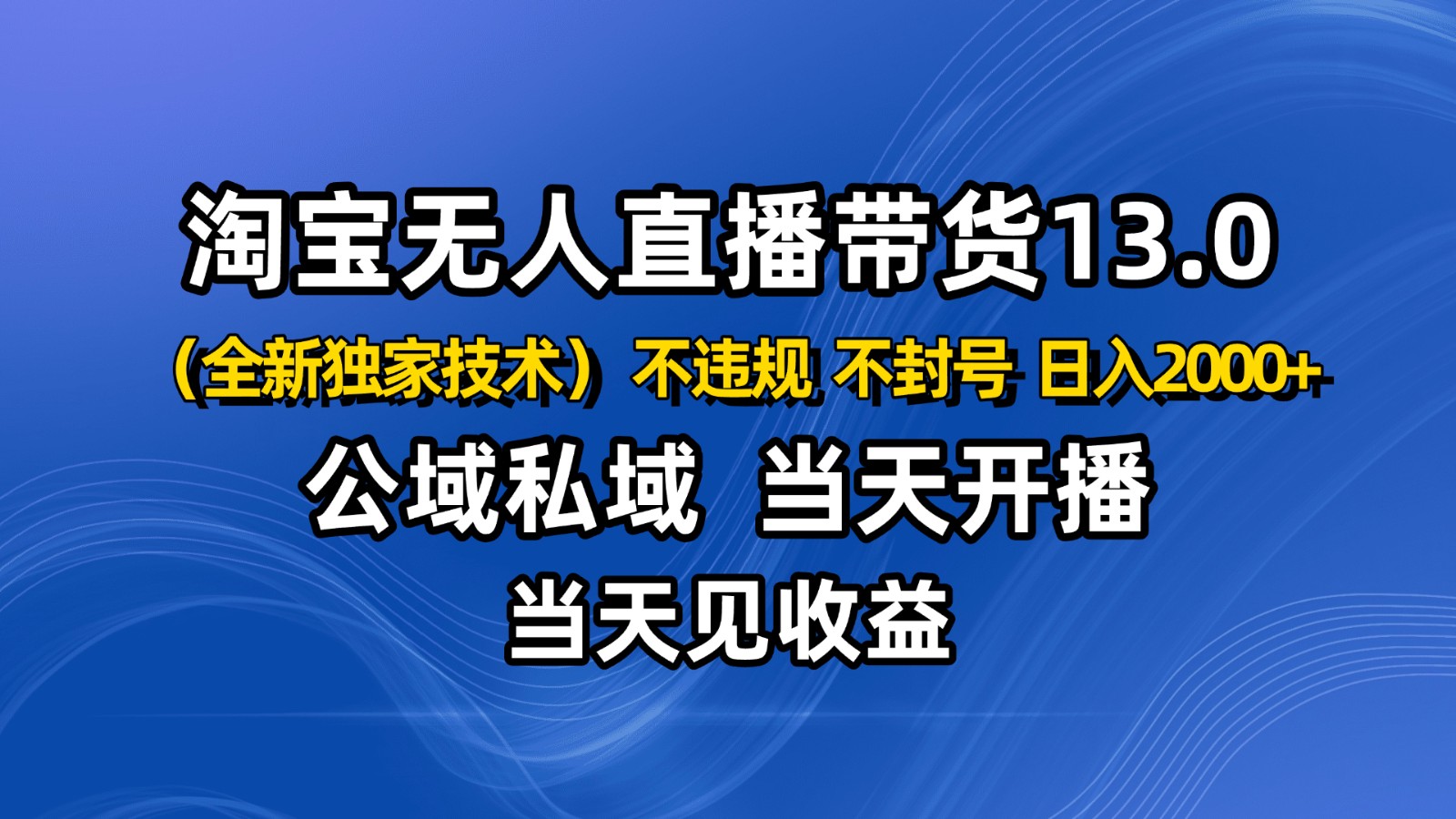 淘宝无人直播13.0,公域私域技术,不封号,不违规 布局下半年旺季赛道,日入2000+-宇文网创