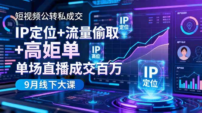 短视频公转私成交9月线下大课,IP定位+流量偷取+高客单,单场直播成交百万-宇文网创
