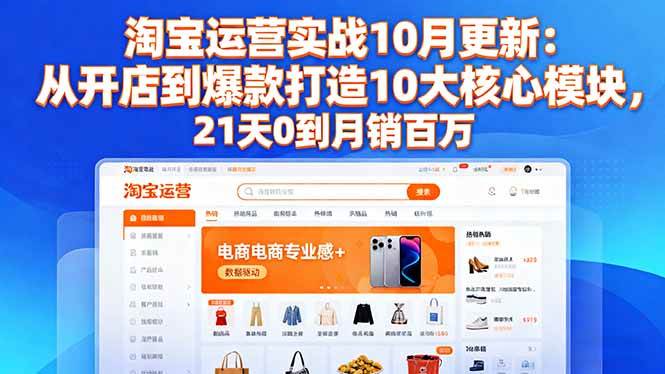 淘宝运营实战10月更新:从开店到爆款打造10大核心模块,21天0到月销百万-宇文网创