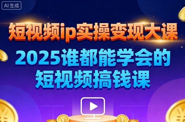 短视频ip实操变现大课,7月26-27日广州站线下课,2025谁都能学会的短视频搞钱课-宇文网创
