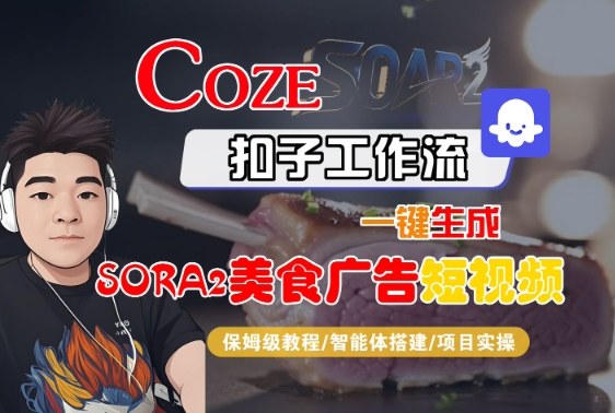 Coze扣子智能体工作流一键生成“SORA2美食广告“短视频,全流程保姆级教学-宇文网创