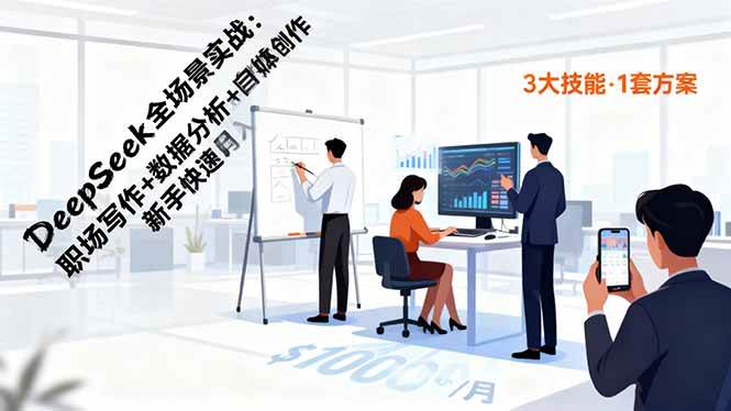 DeepSeek全场景实战:职场写作+数据分析+自媒体创作,新手快速月入过万-宇文网创