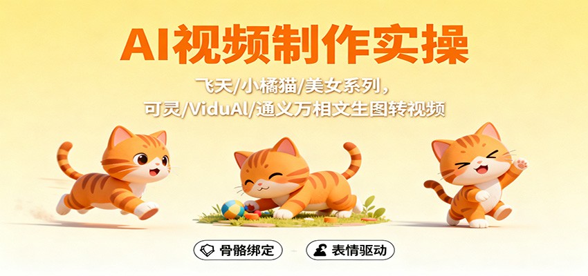AI视频制作实操,飞天/小橘猫/美女系列,可灵/ViduAl/通义万相文生图转视频-宇文网创