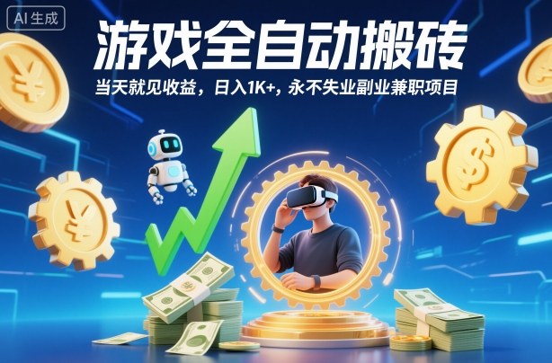 游戏全自动搬砖,当天就见收益,日入1K+,永不失业副业兼职项目【揭秘】-宇文网创