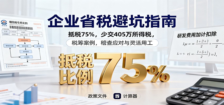 企业省税避坑指南:抵税75%,少交405万所得税,税筹案例,稽查应对与灵活用工-宇文网创