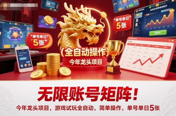 无限账号矩阵!今年龙头项目,游戏试玩全自动,简单操作,单号单日5张【揭秘】-宇文网创