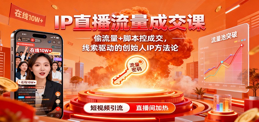 IP直播流量成交课:偷流量+脚本控成交,线索驱动的创始人IP方法论-宇文网创