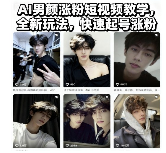 AI男颜涨粉短视频教学,全新玩法,快速起号涨粉-宇文网创