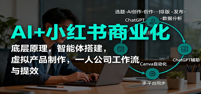 AI+小红书商业化,底层原理,智能体搭建,虚拟产品制作,一人公司工作流与提效-宇文网创