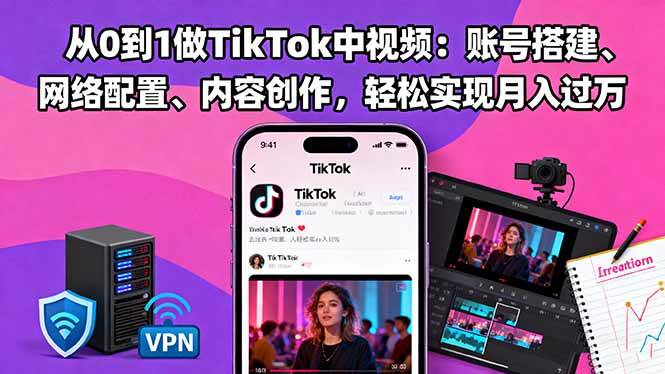 从0到1做TikTok中视频:账号搭建、网络配置、内容创作,轻松实现月入过万-宇文网创