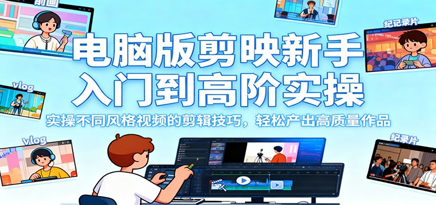 电脑版剪映新手入门到高阶实操,实操不同风格视频的剪辑技巧,轻松产出高质量作品-宇文网创