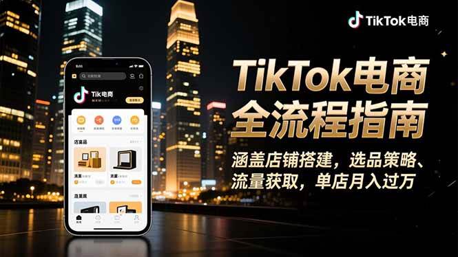 TikTok电商全流程指南,涵盖店铺搭建、选品策略、流量获取,单店月入过万-宇文网创