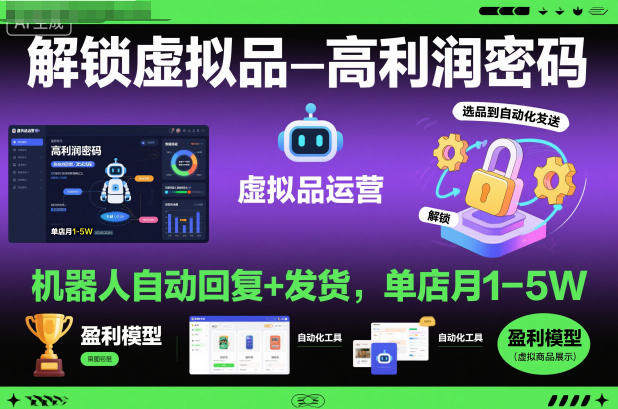 解锁虚拟品高利润密码:机器人自动回复+发货,单店月1-5W【揭秘】-宇文网创