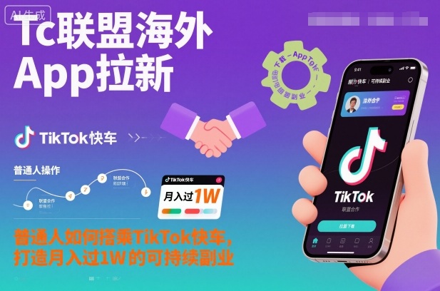 Tc联盟海外App拉新:普通人如何搭乘TikTok快车,打造月入过1W的可持续副业-宇文网创