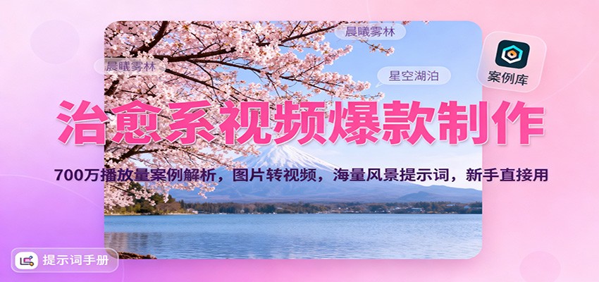 治愈系视频爆款制作,700万播放量案例解析,图片转视频,海量风景提示词,新手直接用-宇文网创