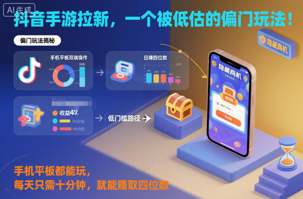 抖音手游拉新,一个被低估的偏门玩法!手机平板都能玩,每天只需十分钟,就能賺取四位数【揭秘】-宇文网创