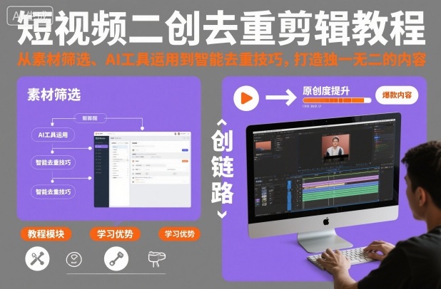 短视频二创去重剪辑教程,从素材筛选、AI工具运用到智能去重技巧,打造独一无二的内容-宇文网创