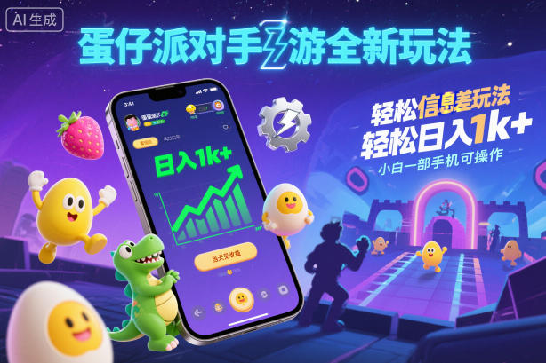 蛋仔派对手游全新玩法,轻松日入1k+,风口信息差玩法,当天见收益,小白一部手机可操作-宇文网创