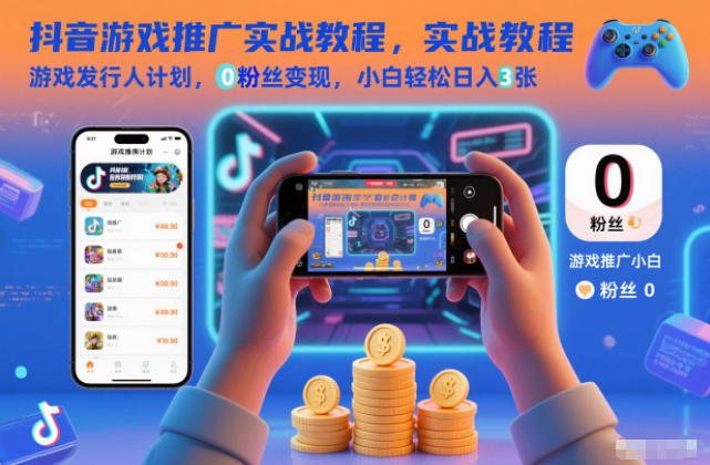 抖音游戏推广实战教程,游戏发行人计划,0粉丝变现,小白轻松日入3张-宇文网创