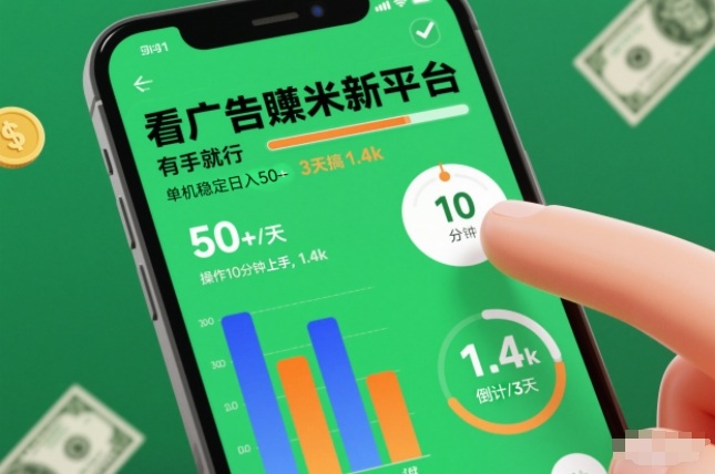 看广告賺米新平台,有手就行,单机稳定日入50+,操作10分钟上手,3天搞了1.4k【揭秘】-宇文网创