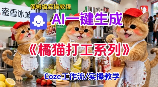 Coze扣子工作流一键生成胖橘猫打工短视频,保姆级实操搭建教学-宇文网创