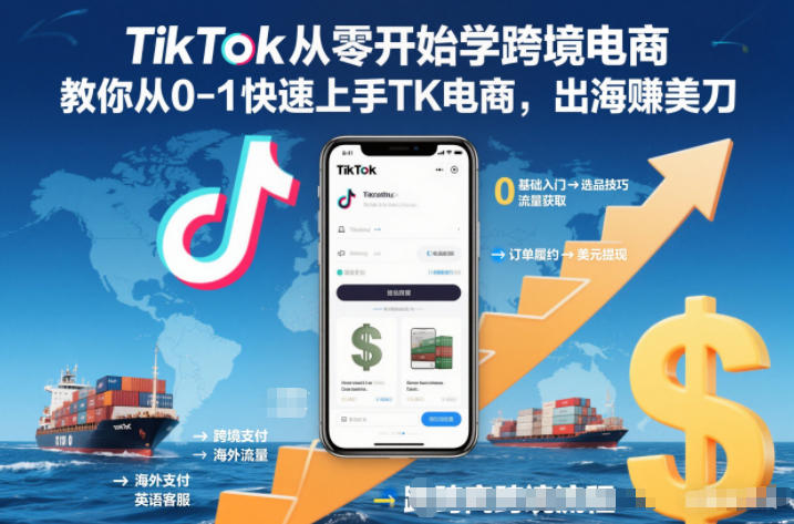 TikTok从零开始学跨境电商,教你从0-1快速上手TK电商,出海賺美刀-宇文网创