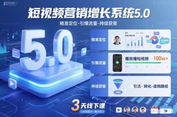 短视频营销增长系统5.0,精准定位-引爆流量-持续获客,3天线下课(音频+图片)-宇文网创