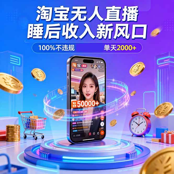 淘宝无人直播,不违规不封号,直播100小时卖了5万,年底旺季!-宇文网创