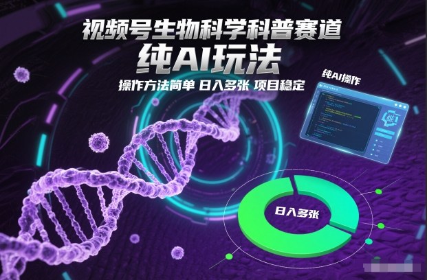 视频号生物科学科普赛道,纯AI玩法,操作方法简单,日入多张,项目稳定-宇文网创