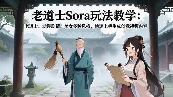 老道士Sora玩法教学:老道士、动漫剧情、美女多种风格,快速上手生成创意视频内容-宇文网创
