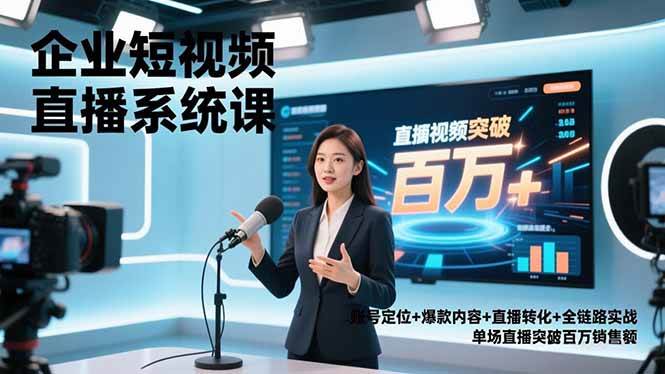 企业短视频直播系统课,账号定位+爆款内容+直播转化+全链路实战,单场直播突破百万销售额-宇文网创