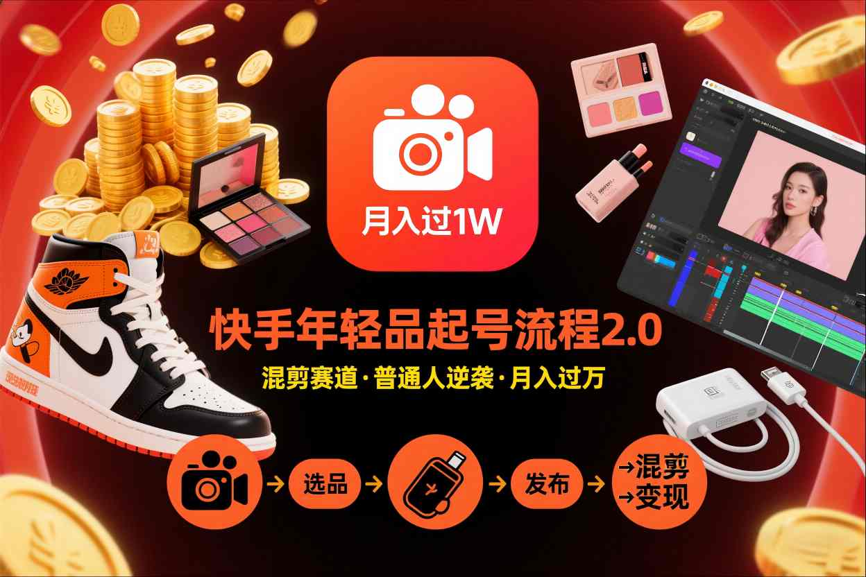 快手短视频带货年轻品起号流程2.0,快手年轻品混剪赛道,普通人也能月入过1W-宇文网创