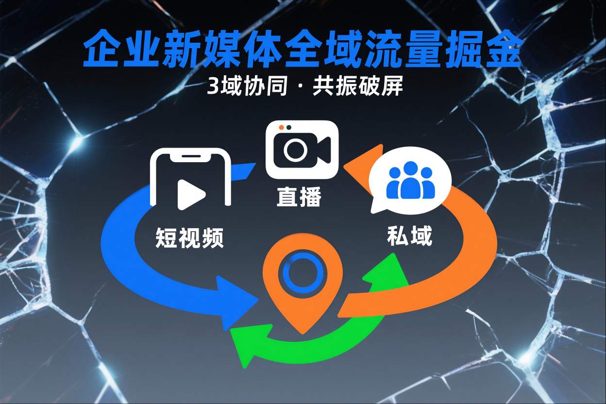 短视频全域商业模式,企业新媒体全域流量掘金,3域协同,共振破屏,短视频-直播-私域-地域-宇文网创