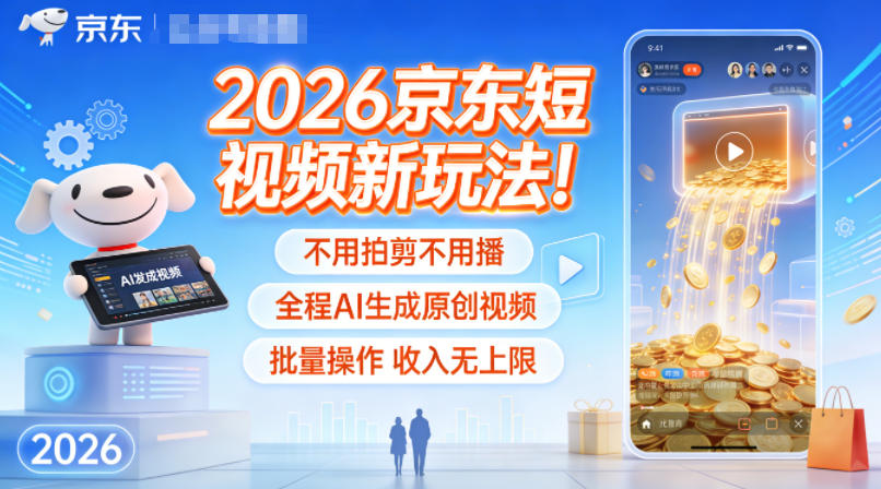 2026京东短视频新玩法!不用拍剪不用播,全程AI生成原创视频,批量操作收入无上限-宇文网创