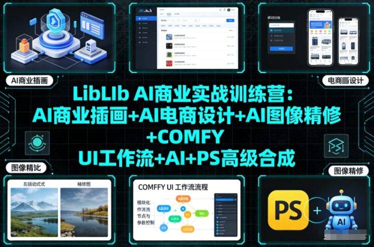 LibLIb AI商业实战训练营:AI商业插画+AI电商设计+AI图像精修+COMFY UI工作流+AI+PS高级合成-宇文网创