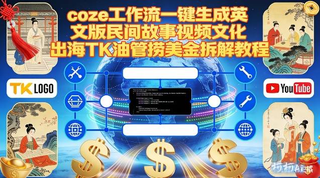 Coze扣子工作流一键生成英文版民间故事视频,文化出海TK油管捞美金拆解教程-宇文网创