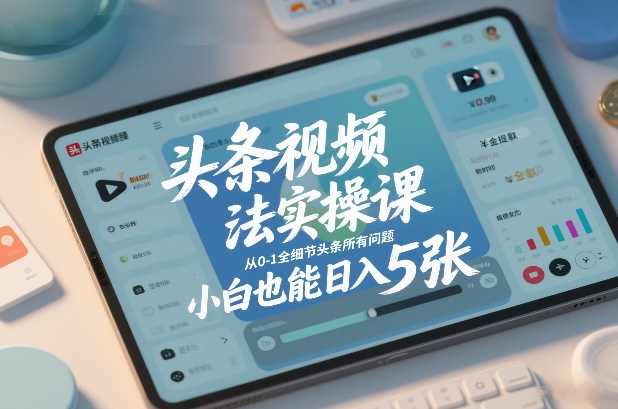 头条视频玩法实操课,从0-1全细节头条所有问题,小白也能日入5张-宇文网创