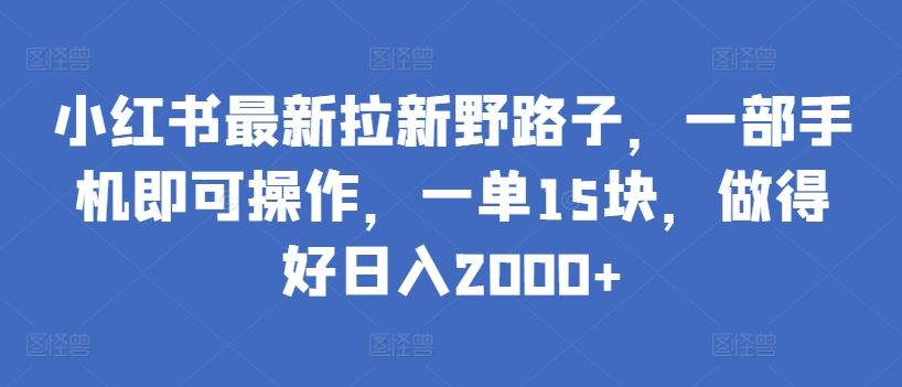 小红书最新拉新野路子，一部手机即可操作，一单15块，做得好日入2000+【揭秘】-宇文网创