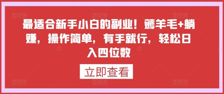 最适合新手小白的副业！薅羊毛+躺赚，操作简单，有手就行，轻松日入四位数【揭秘】-宇文网创