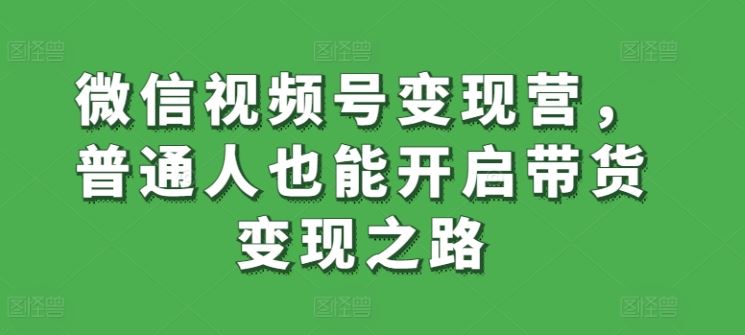 微信视频号变现营，普通人也能开启带货变现之路-宇文网创
