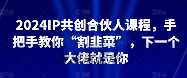 2024IP共创合伙人课程，手把手教你“割韭菜”，下一个大佬就是你-宇文网创