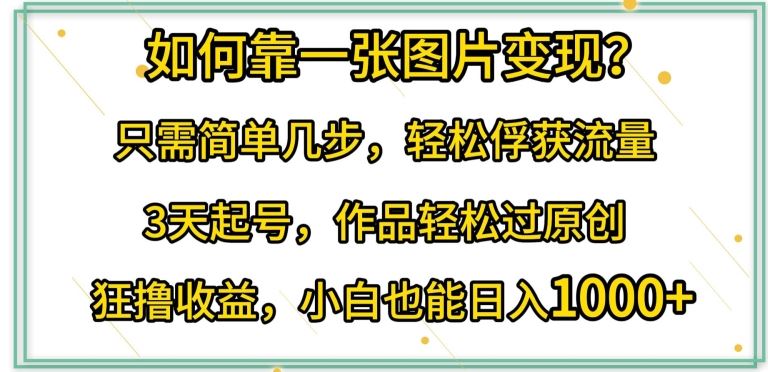 如何靠一张图片变现?只需简单几步，轻松俘获流量，3天起号，作品轻松过原创【揭秘】-宇文网创